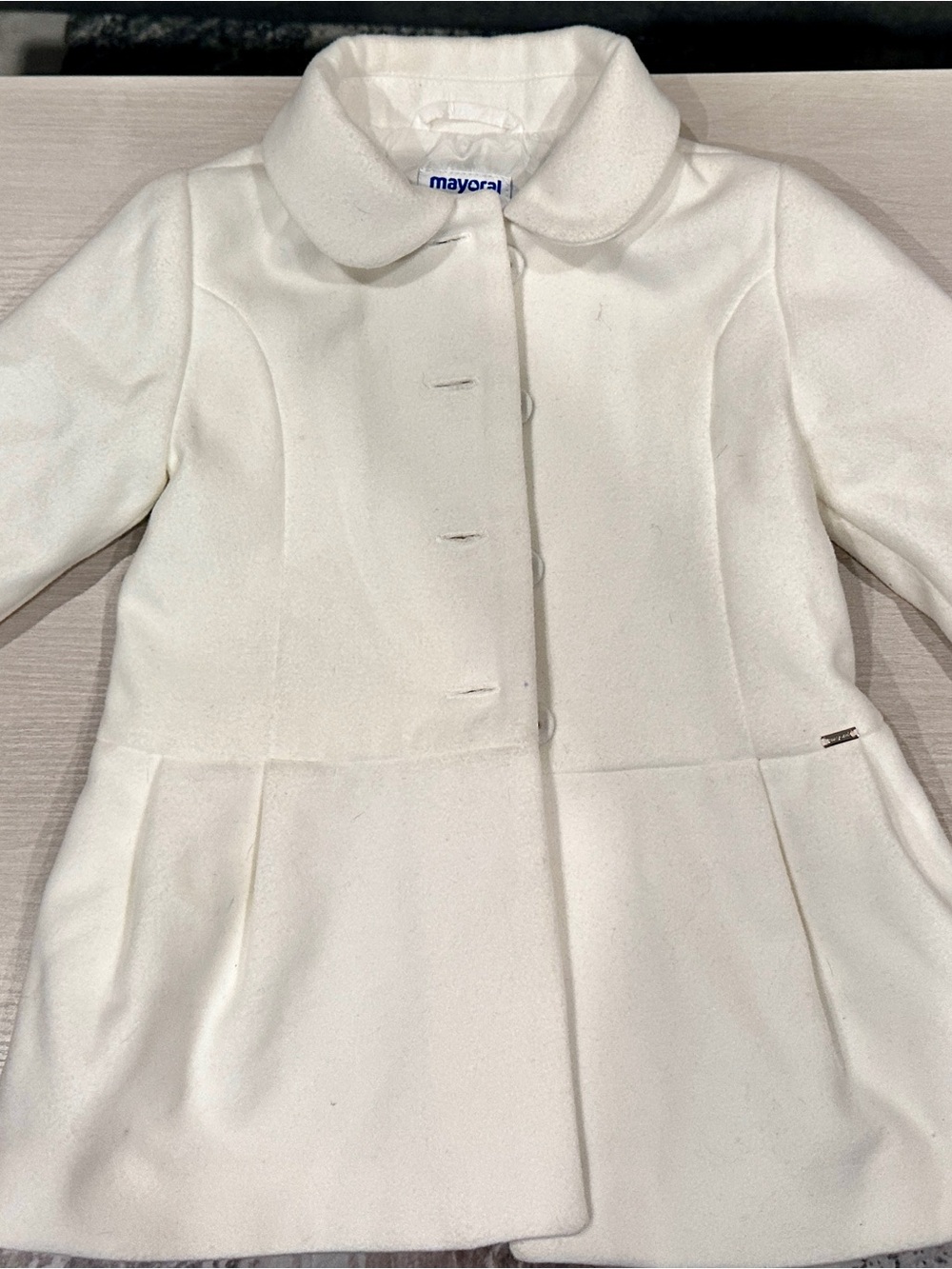 Mayoral White Girls' Collar Pea Coat